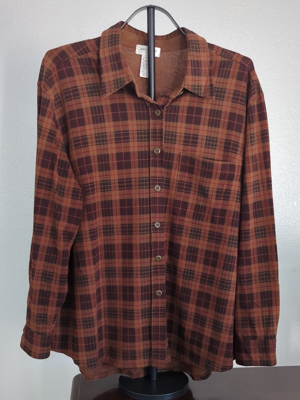 Vintage 100% Cotton Jones New York Brown Plaid Button Down Shirt Size 2X